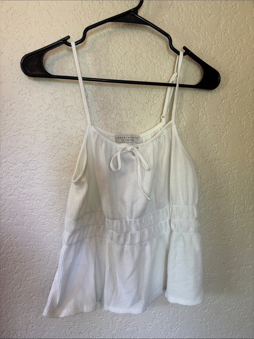 White Ribbed Tie-Front Spaghetti Strap Tank